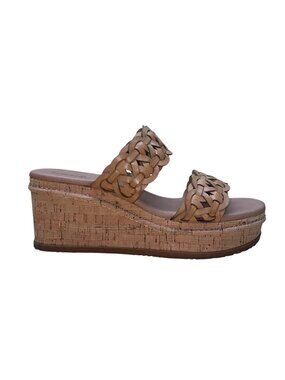 Baretraps Women’s Natural Leather Braided Strap Cork Wedge Sandals Size 11M